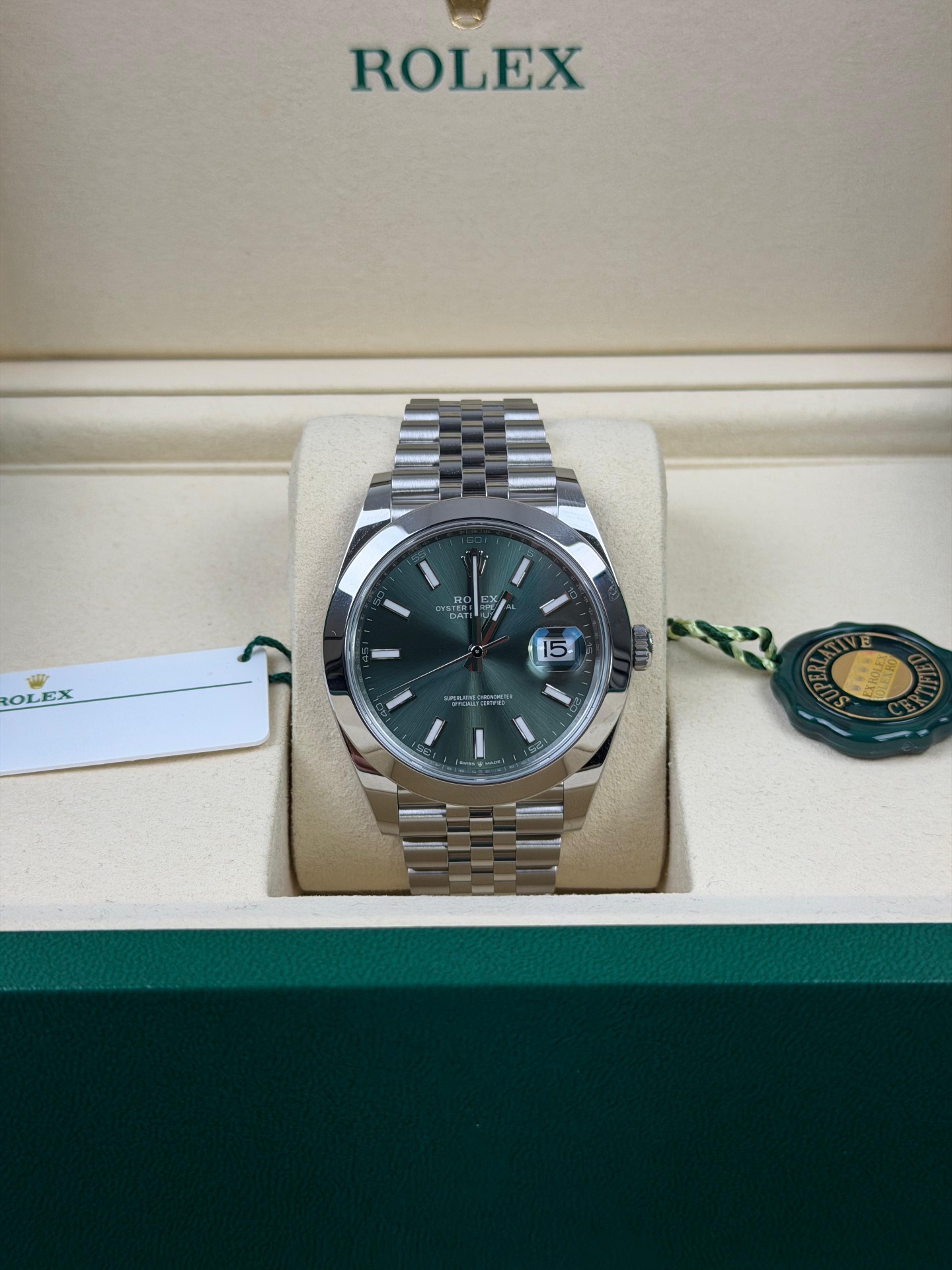 Rolex Datejust 41 mint green dial boxed